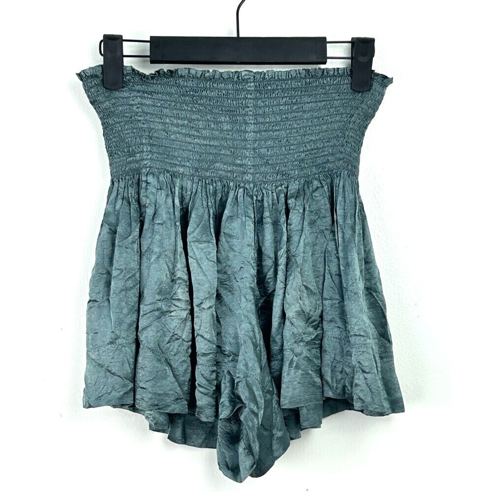 KOCH Erica Shorts Skirt Womens Metallic Smocked Waist Green Blue Size S 1265R4
